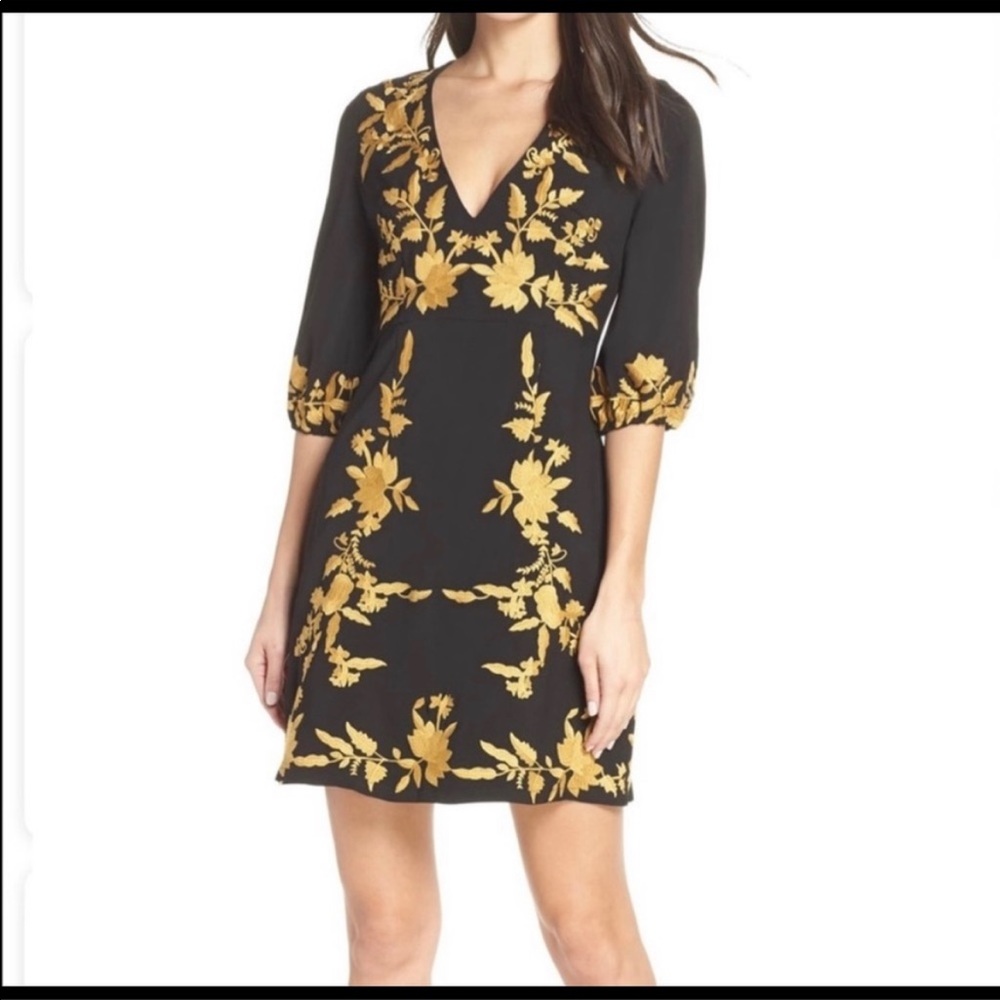 Never been worn foxiedox black and gold embroidered dress